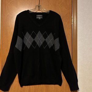 Mens CEZANI Sz XL Black w/ Gray Argyle V-Neck Cashmere Sweater